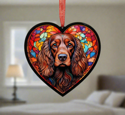 Cocker Spaniel Brown Stained Glass Effect Heart Suncatcher